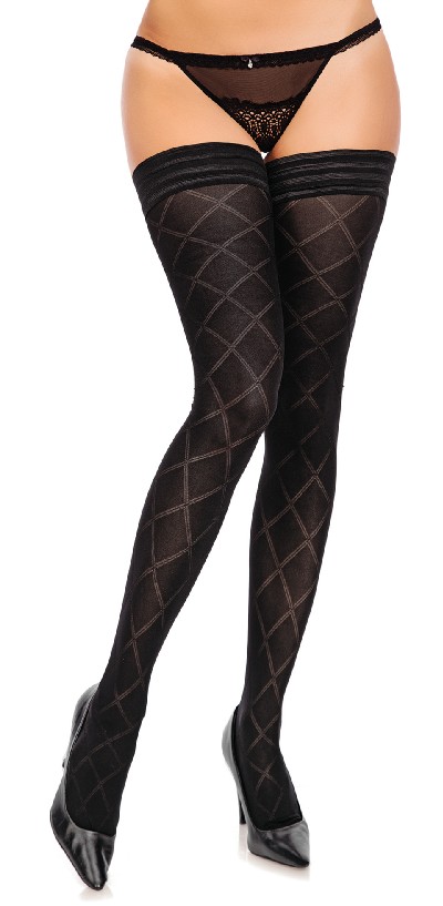 Kryjące wzorzyste pończochy samonośne w dużych rozmiarach marki Glamory, czarne, rozm. 2XL
