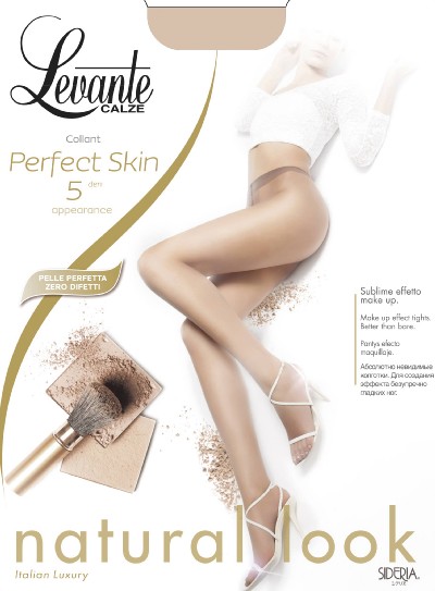G&#322;adkie, niezwykle cienkie rajstopy z efektem make-upu Perfect Skin marki Levante, 5 DEN, czarne, rozm. M