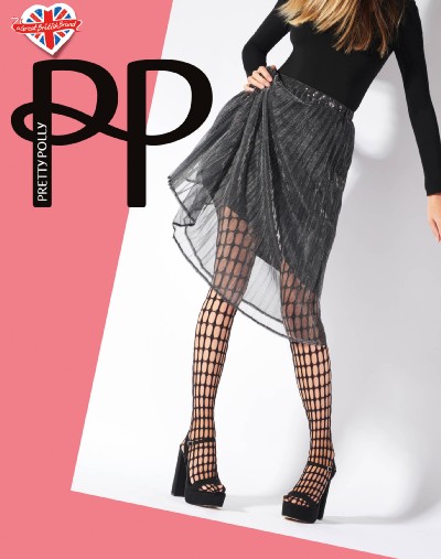 Kabaretki o wyrafinowanej strukturze siateczki Oblong Net marki Pretty Polly, czarne